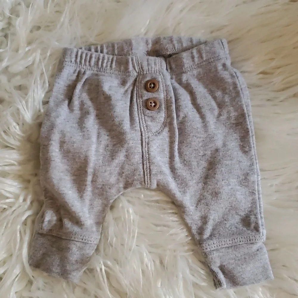 Carter's gray Stretchy Newborn Bottoms with hat